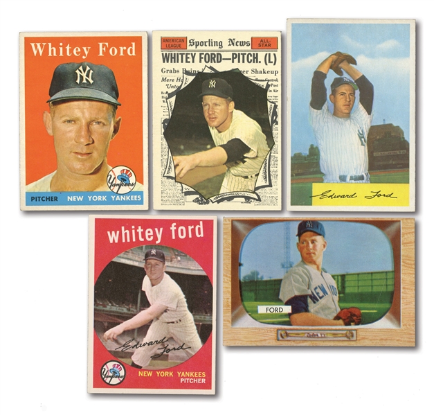 WHITEY FORD LOT OF (6) DIFFERENT 1953-61 TOPPS & BOWMAN CARDS - ONE PSA GRADED